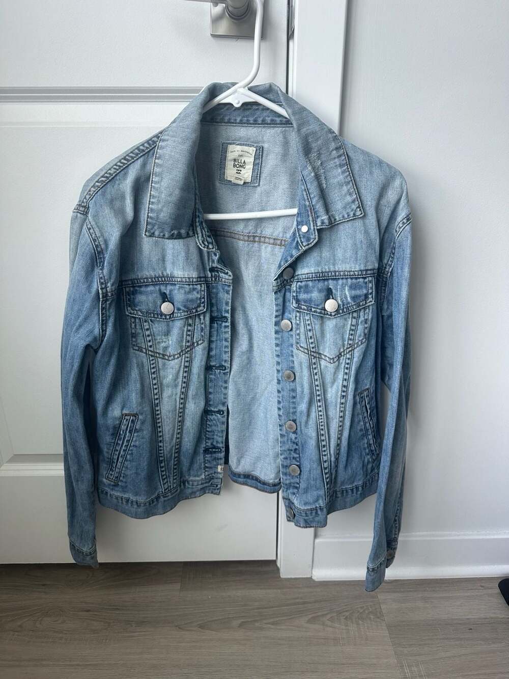 Billabong Light Wash Distressed Denim Trucker Jacket